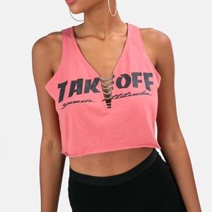 ✨Adika Crop Tank Top Chain Detail Pink Raw Cut